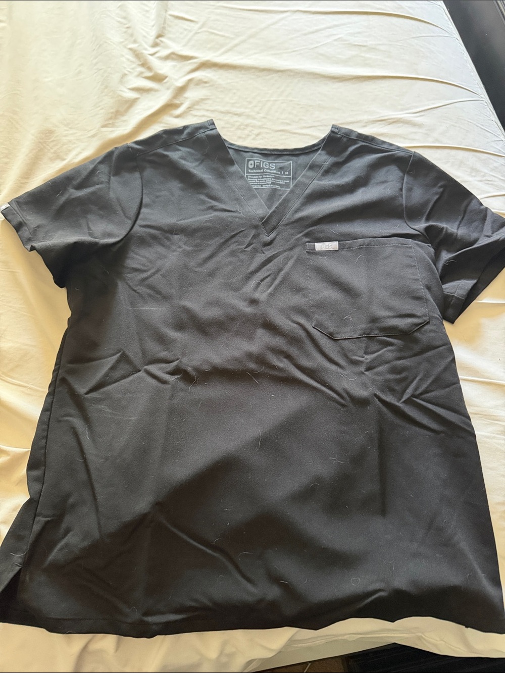 Figs Black V-Neck Scrub Top with Chest Pocket